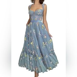 Embroidered tulle corset dress